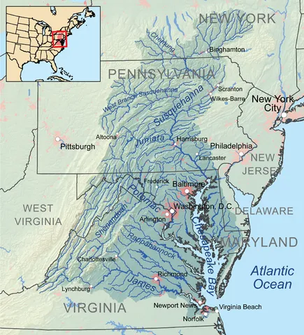The Chesapeake Bay watershed (Kmusser / Wikimedia Commons)