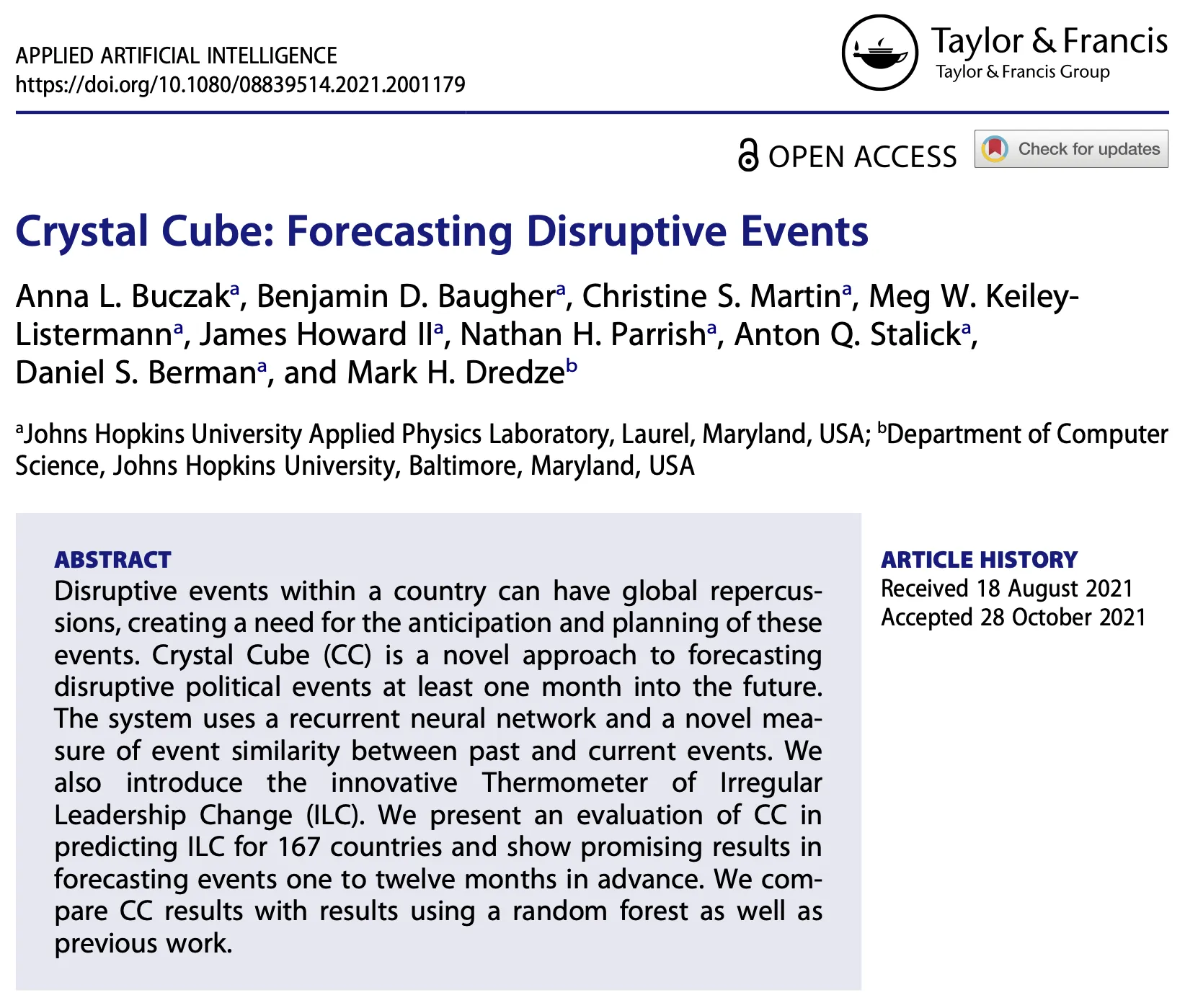 Front page of article